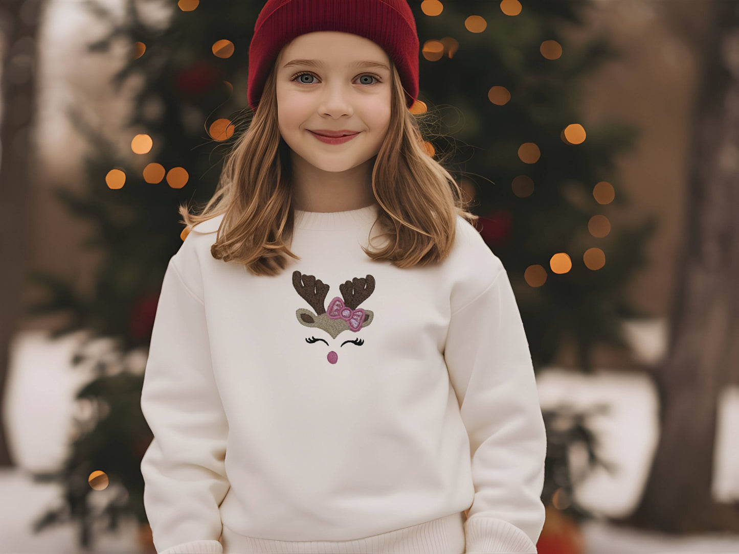 Kids Reindeer Crewneck Embroidered Sweatshirt
