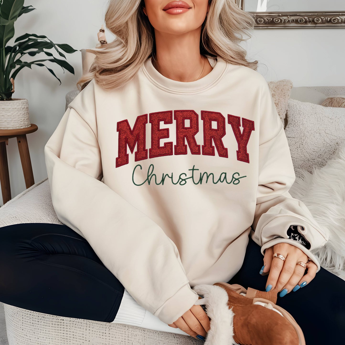 Merry Christmas Crewneck Embroidered Sweatshirt