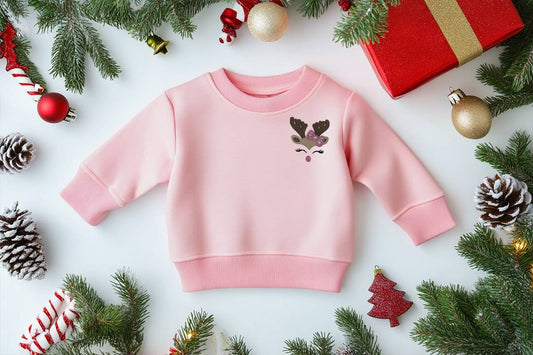Kids Reindeer Crewneck Embroidered Sweatshirt with Left Chest Graphic
